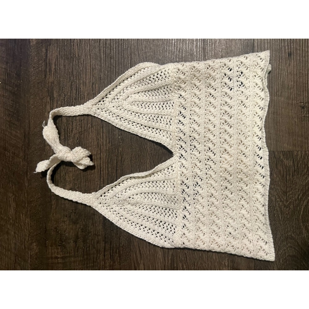 Romwe Womens Halter Top Pointelle Crochet Knit Cream Size M‎